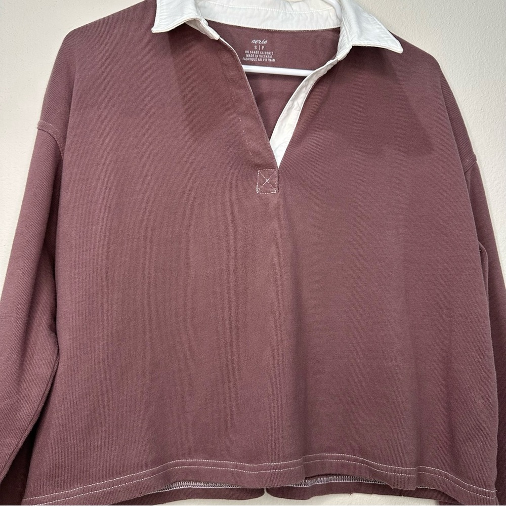 Aerie Long Sleeve Cropped Polo Rugby Shirt - Picture 2 of 9